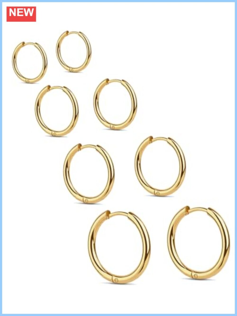 4 Pairs Gold Plated Stainless Steel Small Hoop Earrings Huggie Set